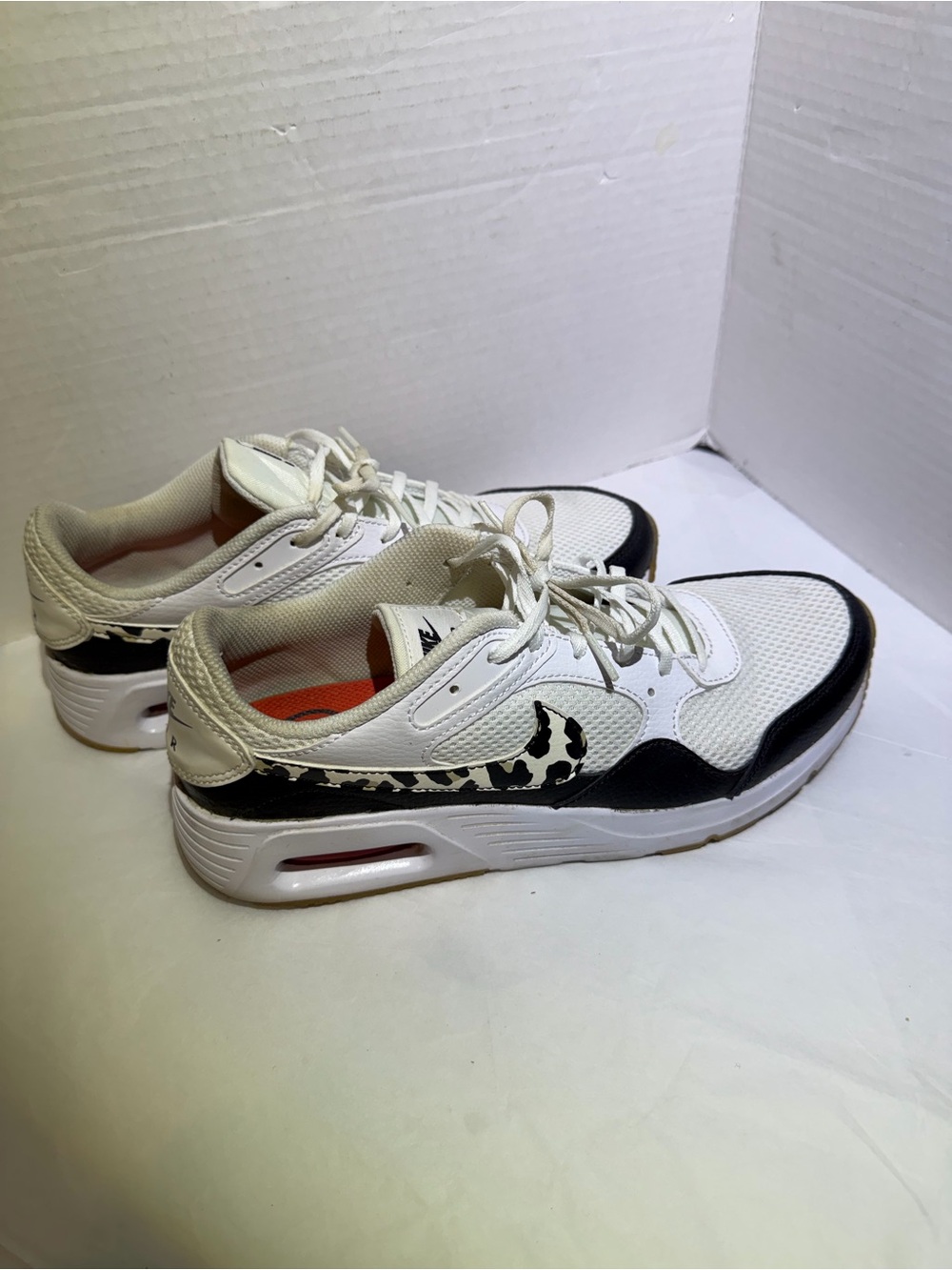 Men's White and Black Athletic Sneakers with Leopard Swoosh